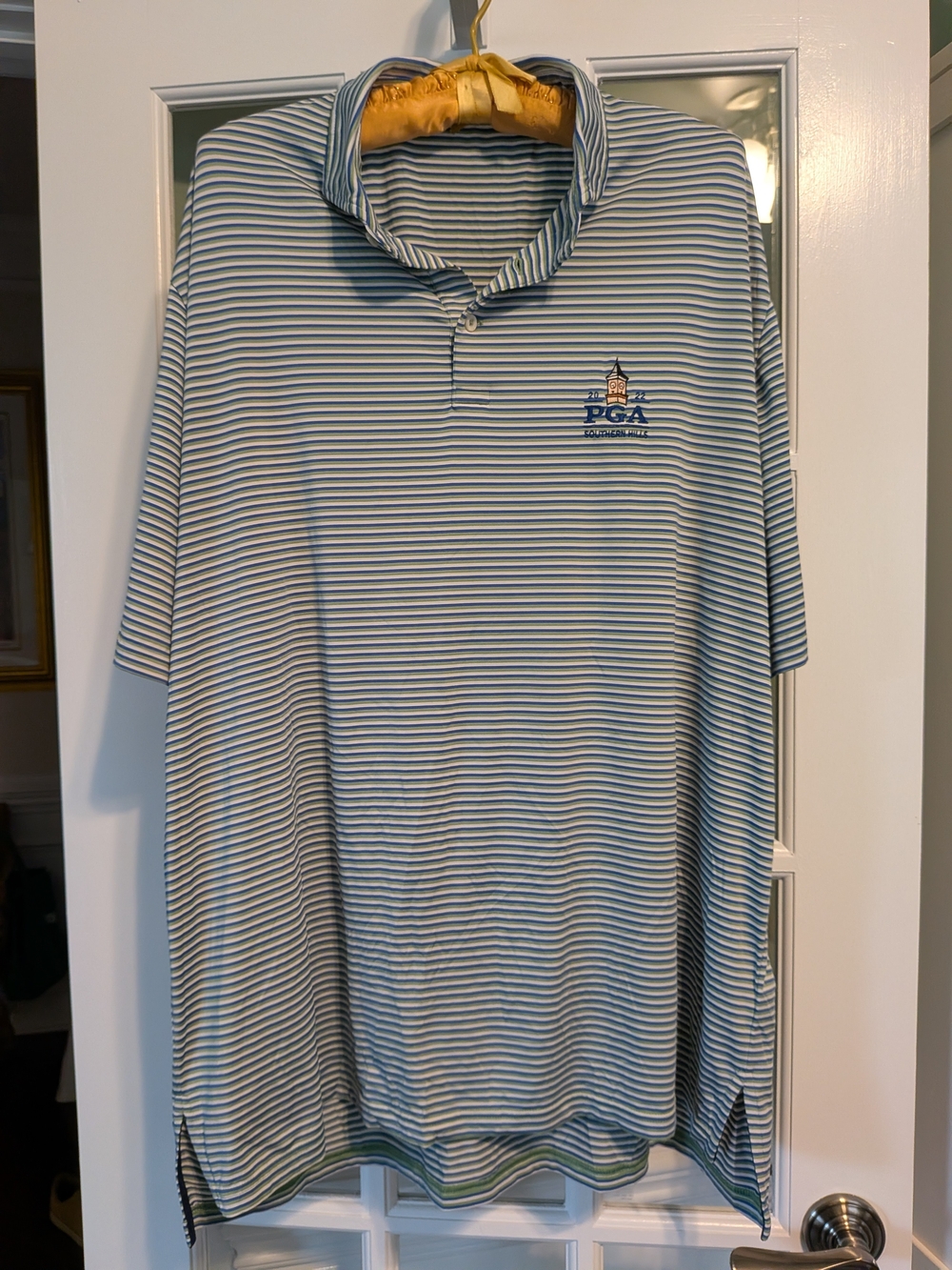 RLX Ralph Lauren Light Blue & White Striped 2022 PGA Southern Hills Polo XL